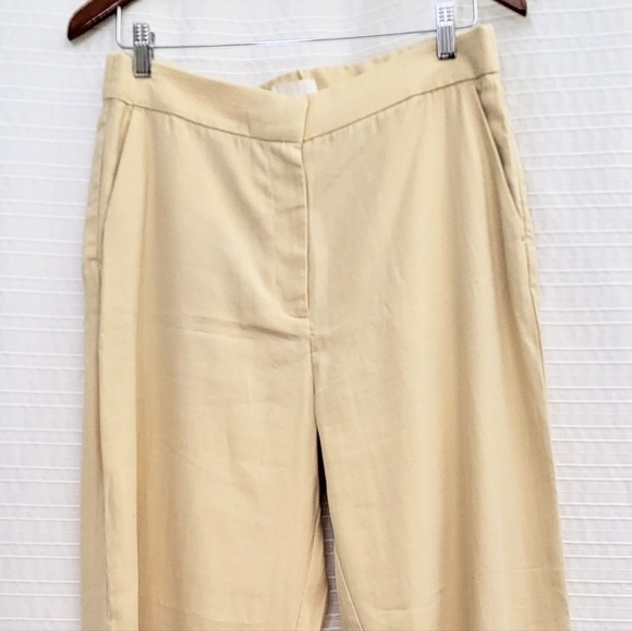 Elegant High Waist Wide Cut Pants Soft Drapey Split Hem Pale Yellow Women's 10 - Picture 1 of 7